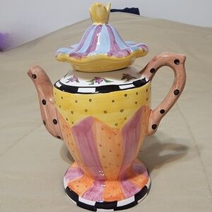 Bella Casa by Ganz Vintage Whimsical Polka Dot Stripe Teapot